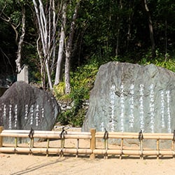 天野丹生明神の神輿が玉津島へ渡御する「浜降り神事」の際、神輿を収めて清め祓いした岩穴。現在の鹽竈神社。